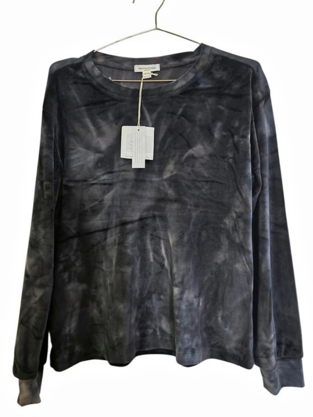 BEACHLUNCHLOUNGE Tie-Dye Long Sleeve Top in Black & Gray Size Medium NWT